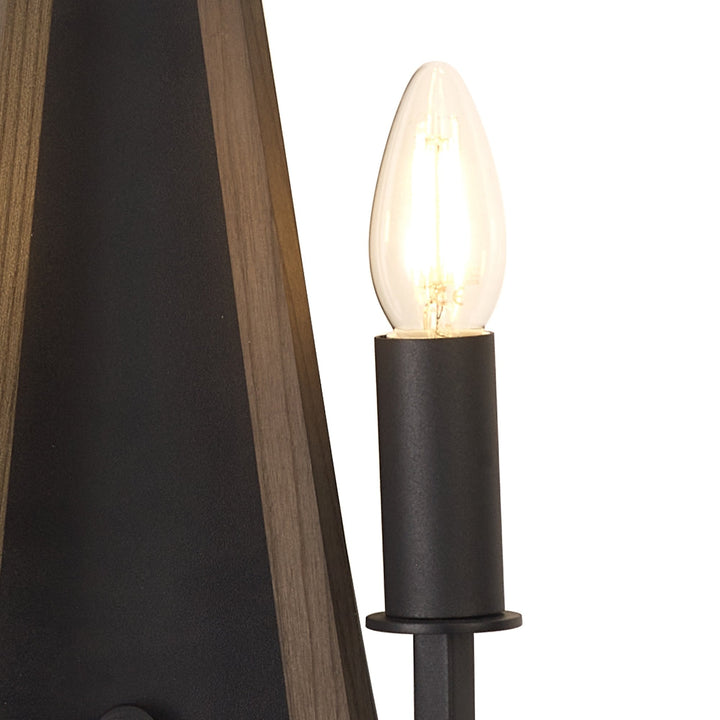 Diyas IL32680 Hilton Wall Lamp 2 Light E14 Satin Black/Dark Grey Wood