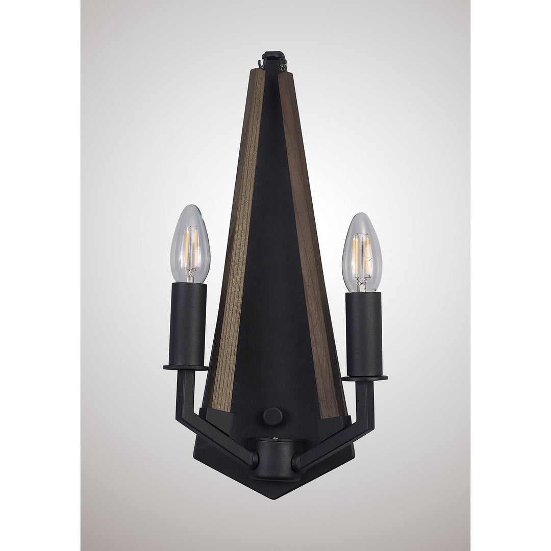 Diyas IL32680 Hilton Wall Lamp 2 Light E14 Satin Black/Dark Grey Wood