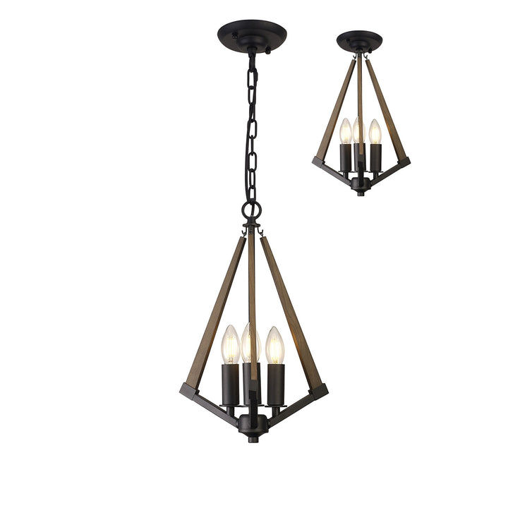 Diyas IL32681 Hilton Tetragonal Pendant 3 Light E14 Satin Black/Dark Grey Wood