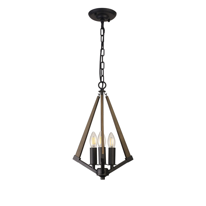 Diyas IL32681 Hilton Tetragonal Pendant 3 Light E14 Satin Black/Dark Grey Wood