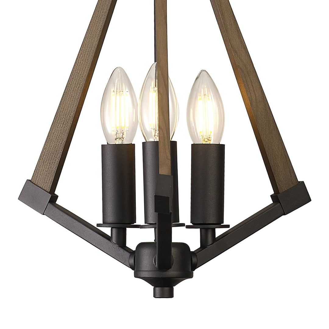 Diyas IL32681 Hilton Tetragonal Pendant 3 Light E14 Satin Black/Dark Grey Wood