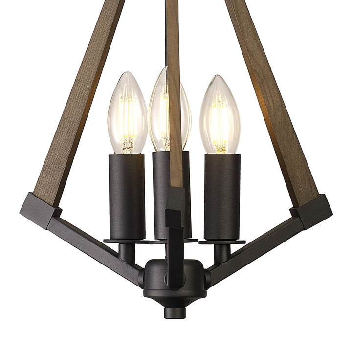 Diyas IL32681 Hilton Tetragonal Pendant 3 Light E14 Satin Black/Dark Grey Wood