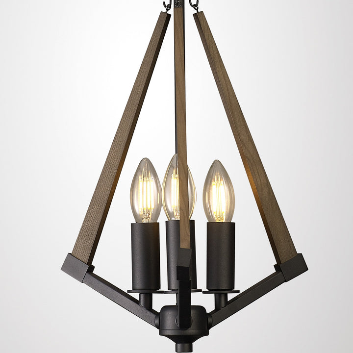 Diyas IL32681 Hilton Tetragonal Pendant 3 Light E14 Satin Black/Dark Grey Wood