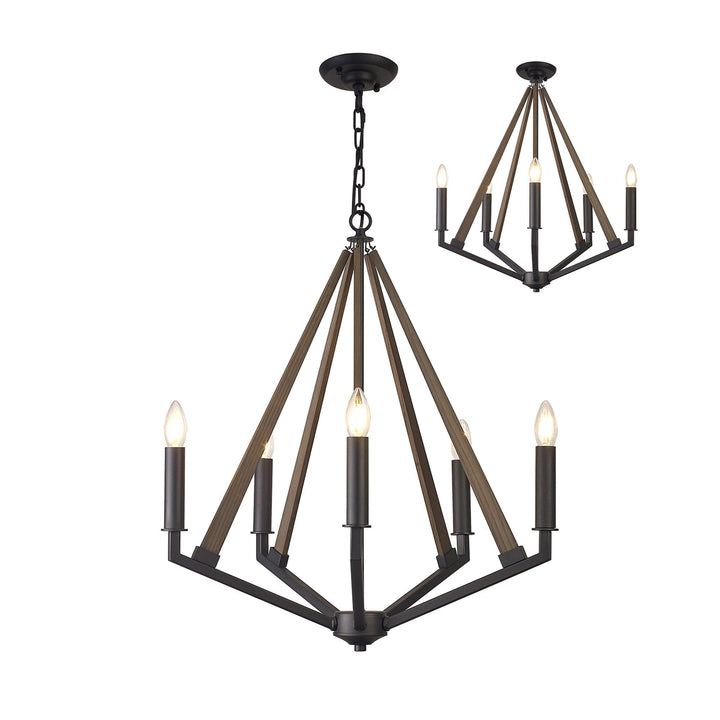 Diyas IL32682 Hilton Pentagonal Pendant 5 Light E14 Satin Black/Dark Grey Wood