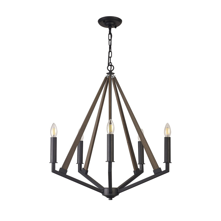 Diyas IL32682 Hilton Pentagonal Pendant 5 Light E14 Satin Black/Dark Grey Wood