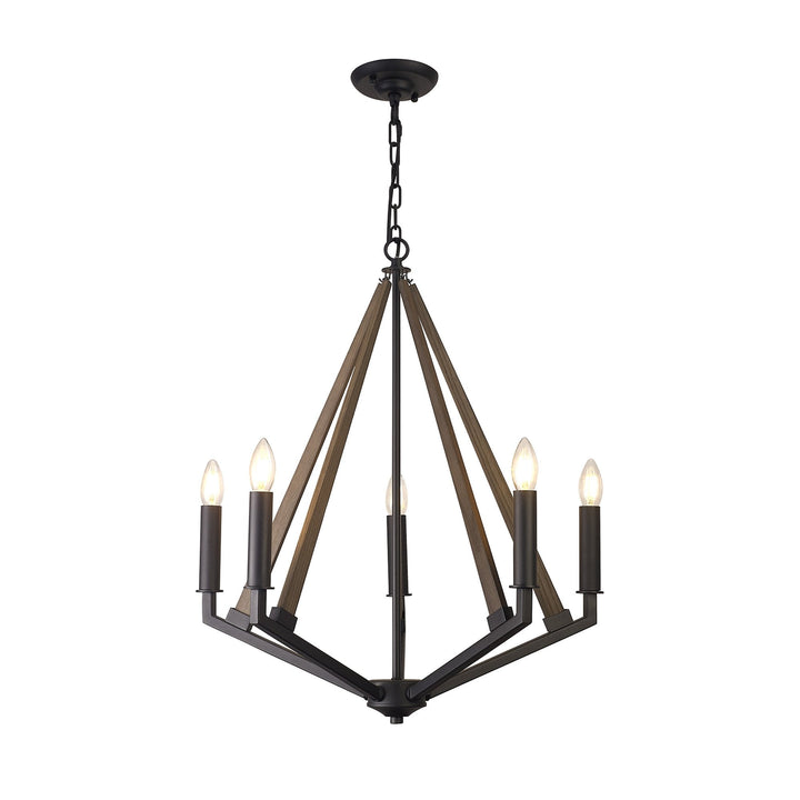 Diyas IL32682 Hilton Pentagonal Pendant 5 Light E14 Satin Black/Dark Grey Wood