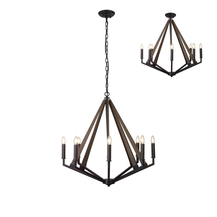 Diyas IL32684 Hilton Octagonal Pendant 8 Light E14 Satin Black/Dark Grey Wood