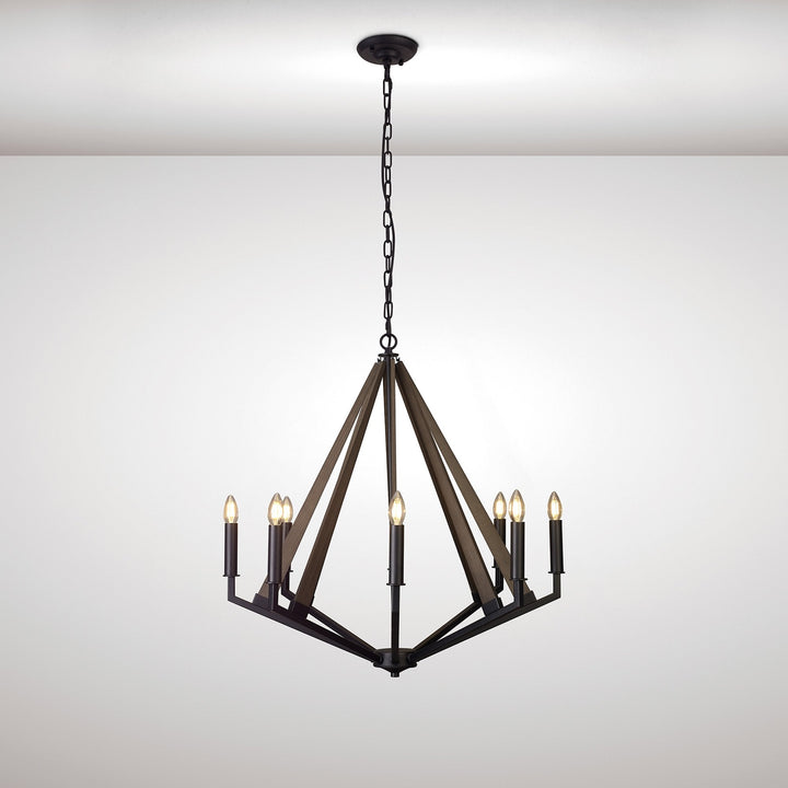 Diyas IL32684 Hilton Octagonal Pendant 8 Light E14 Satin Black/Dark Grey Wood