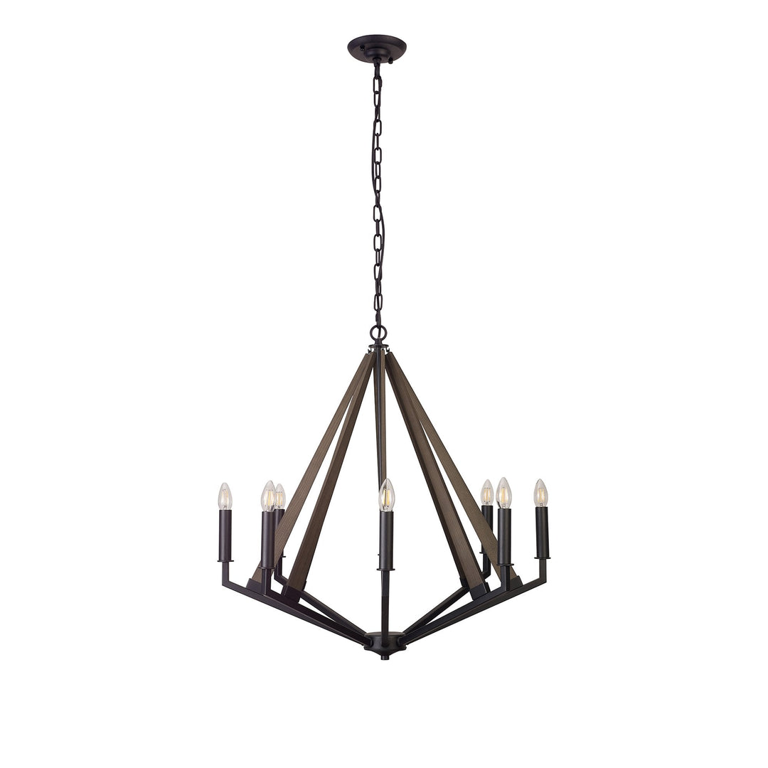 Diyas IL32684 Hilton Octagonal Pendant 8 Light E14 Satin Black/Dark Grey Wood