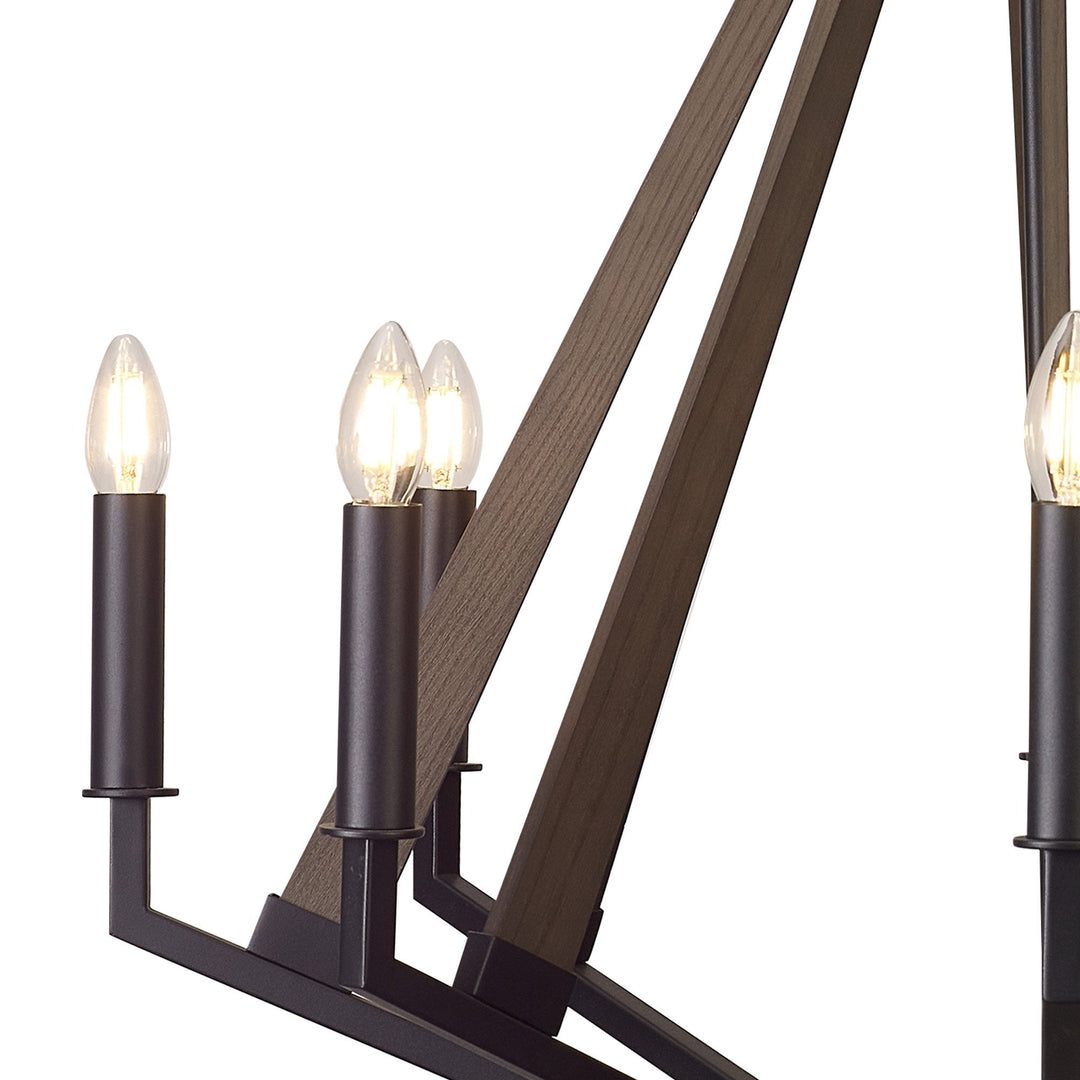 Diyas IL32684 Hilton Octagonal Pendant 8 Light E14 Satin Black/Dark Grey Wood