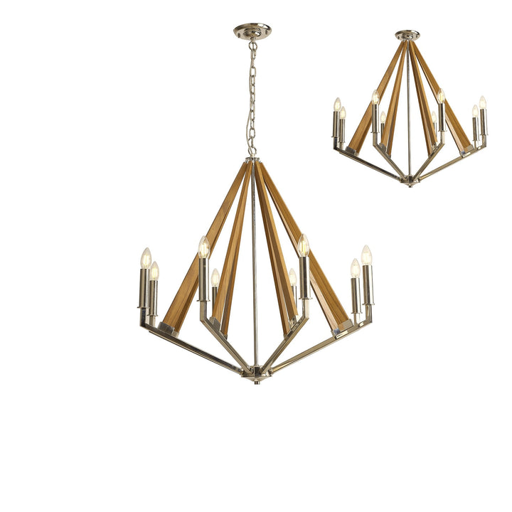 Diyas IL31684 Hilton Octagonal Pendant 8 Light E14 Polished Nickel/Taupe Wood