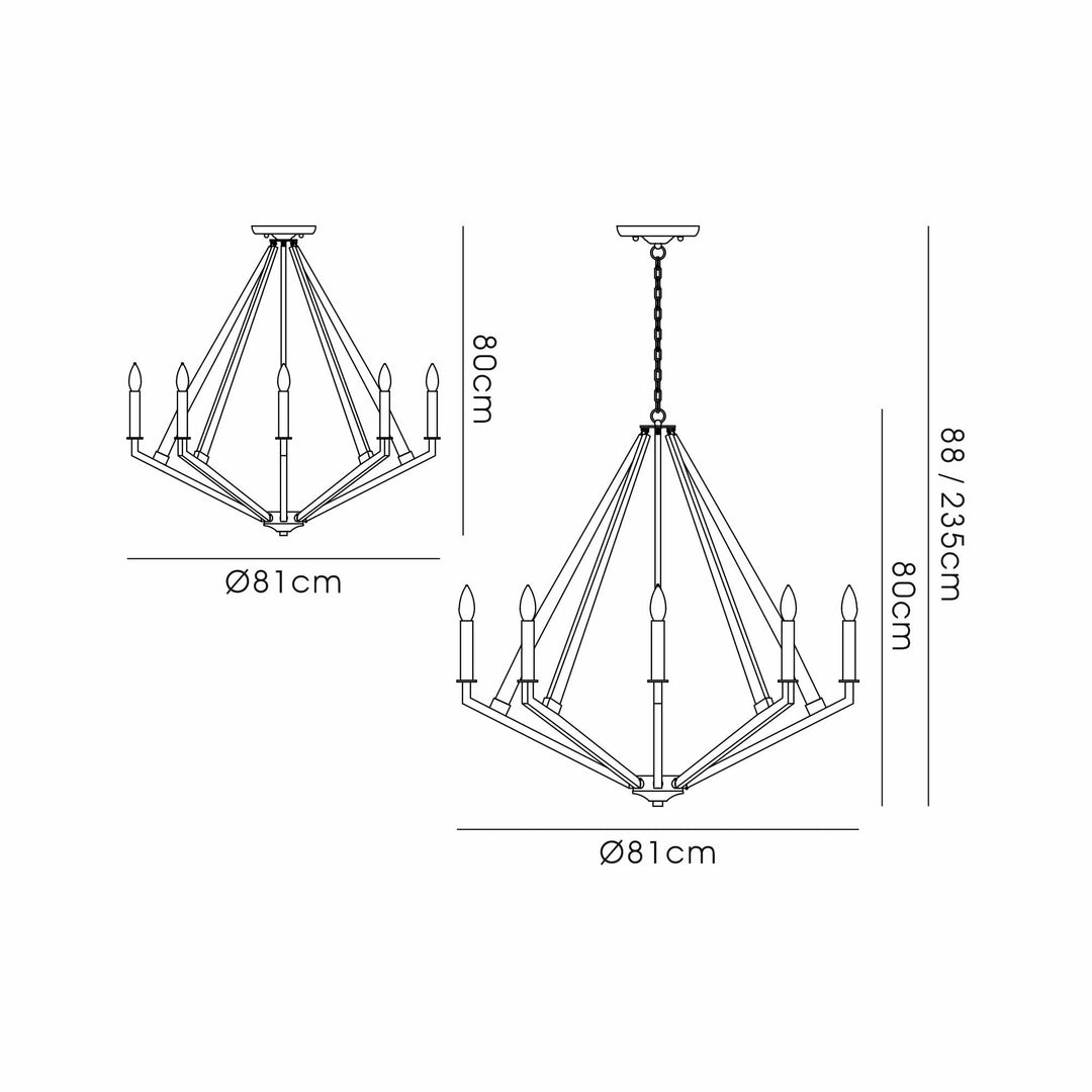 Diyas IL31684 Hilton Octagonal Pendant 8 Light E14 Polished Nickel/Taupe Wood