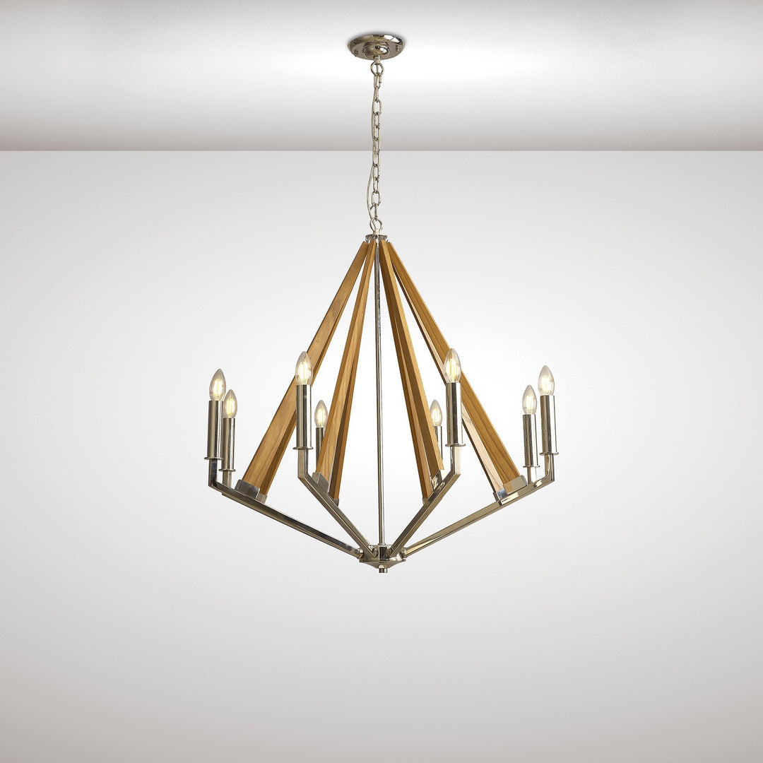 Diyas IL31684 Hilton Octagonal Pendant 8 Light E14 Polished Nickel/Taupe Wood