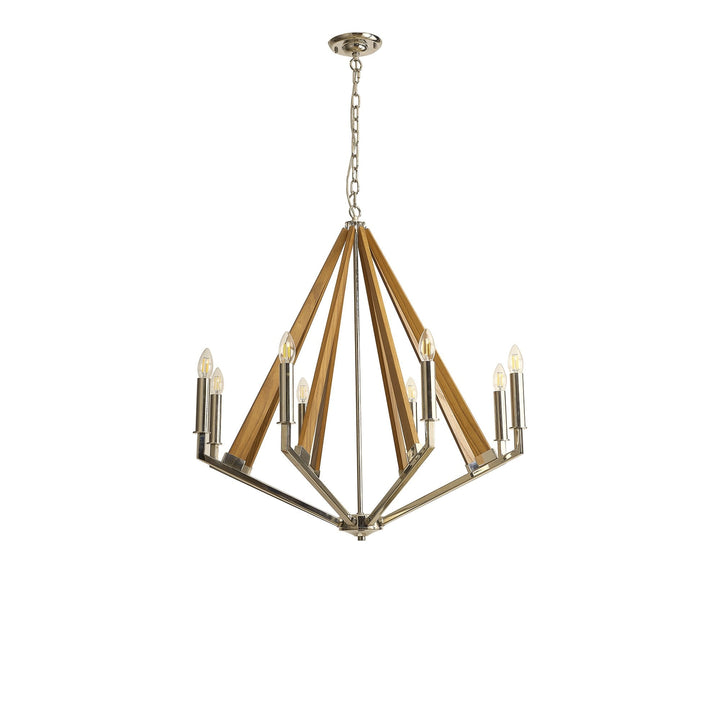 Diyas IL31684 Hilton Octagonal Pendant 8 Light E14 Polished Nickel/Taupe Wood