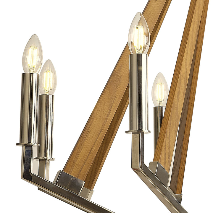 Diyas IL31684 Hilton Octagonal Pendant 8 Light E14 Polished Nickel/Taupe Wood