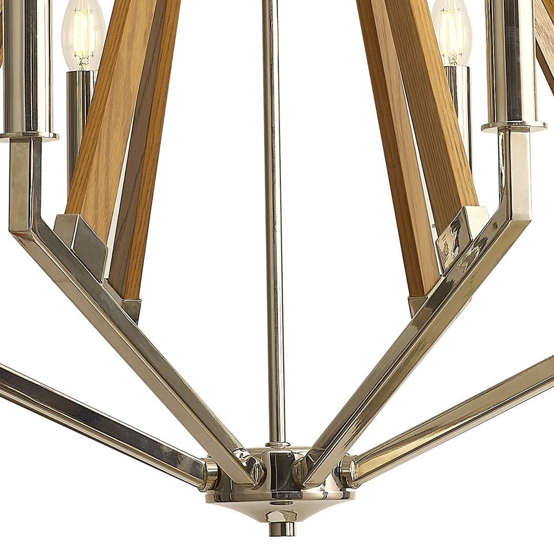 Diyas IL31684 Hilton Octagonal Pendant 8 Light E14 Polished Nickel/Taupe Wood