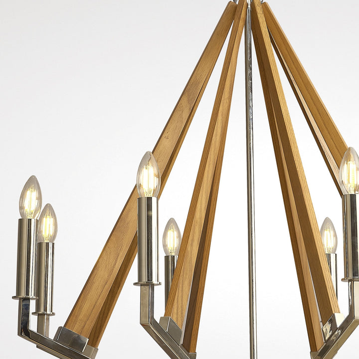 Diyas IL31684 Hilton Octagonal Pendant 8 Light E14 Polished Nickel/Taupe Wood