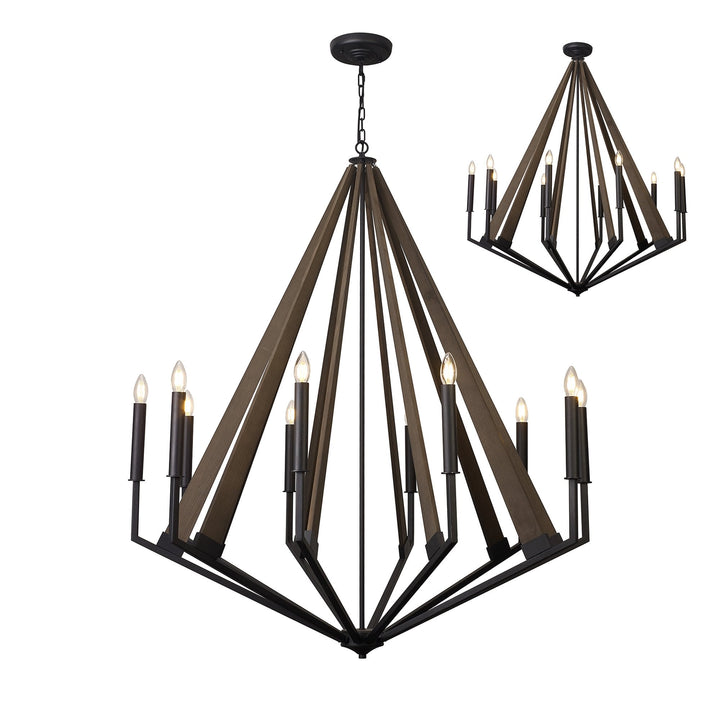 Diyas IL32683 Hilton Decagonal Pendant 10 Light E14 Satin Black/Dark Grey Wood