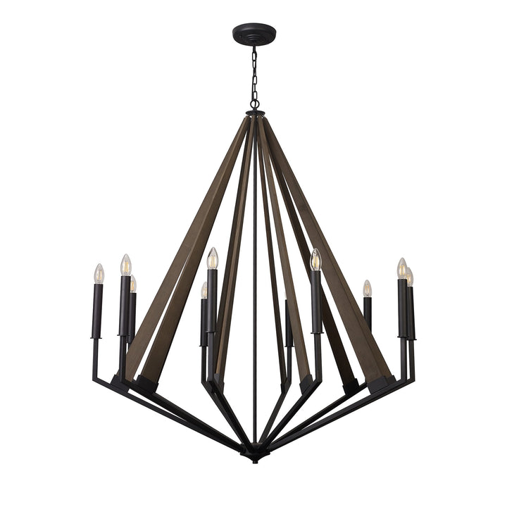 Diyas IL32683 Hilton Decagonal Pendant 10 Light E14 Satin Black/Dark Grey Wood