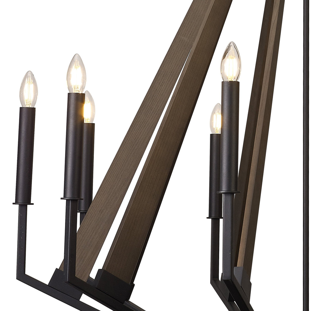 Diyas IL32683 Hilton Decagonal Pendant 10 Light E14 Satin Black/Dark Grey Wood