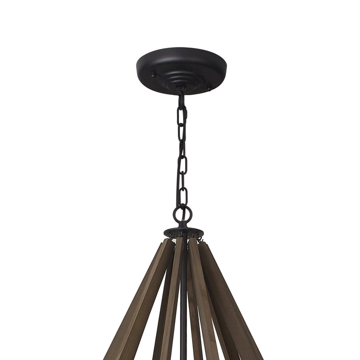 Diyas IL32683 Hilton Decagonal Pendant 10 Light E14 Satin Black/Dark Grey Wood