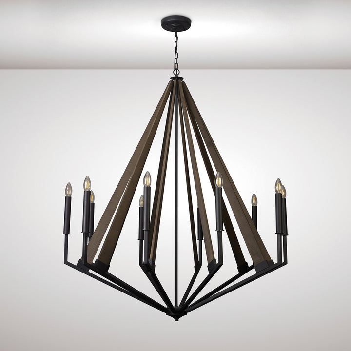 Diyas IL32683 Hilton Decagonal Pendant 10 Light E14 Satin Black/Dark Grey Wood