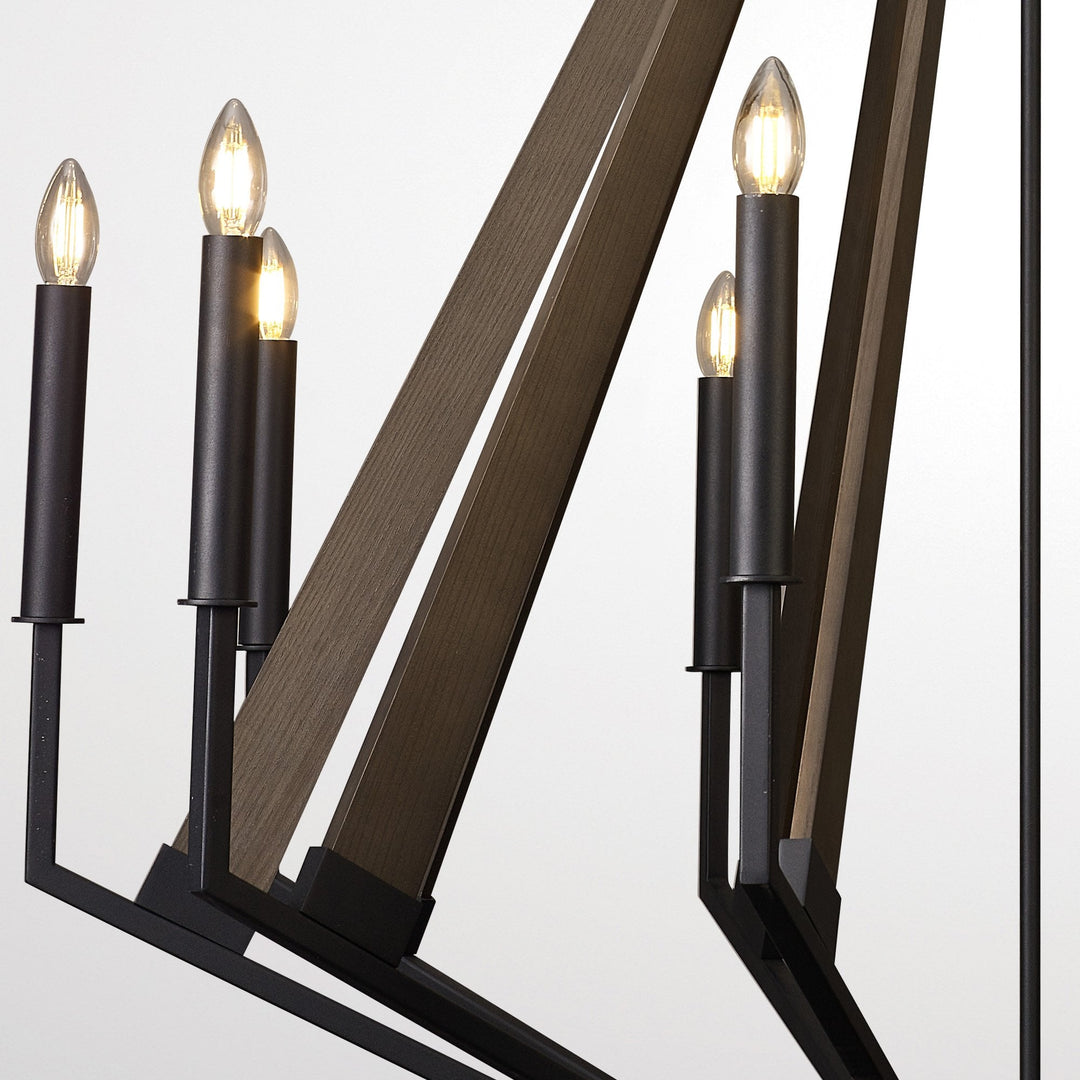 Diyas IL32683 Hilton Decagonal Pendant 10 Light E14 Satin Black/Dark Grey Wood