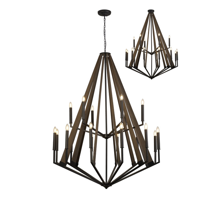 Diyas IL32685 Hilton 2 Tier Pendant 18 Light E14 Satin Black/Dark Grey Wood