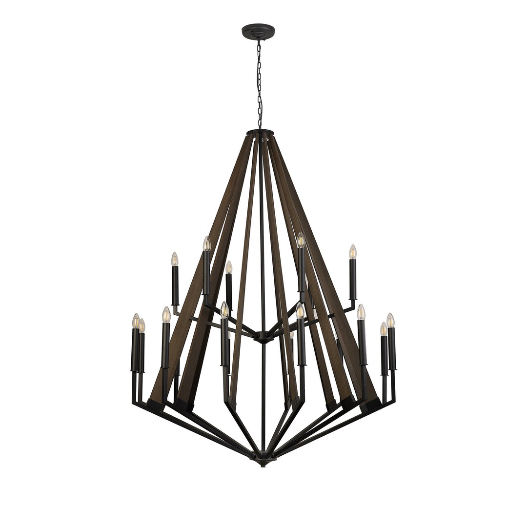 Diyas IL32685 Hilton 2 Tier Pendant 18 Light E14 Satin Black/Dark Grey Wood