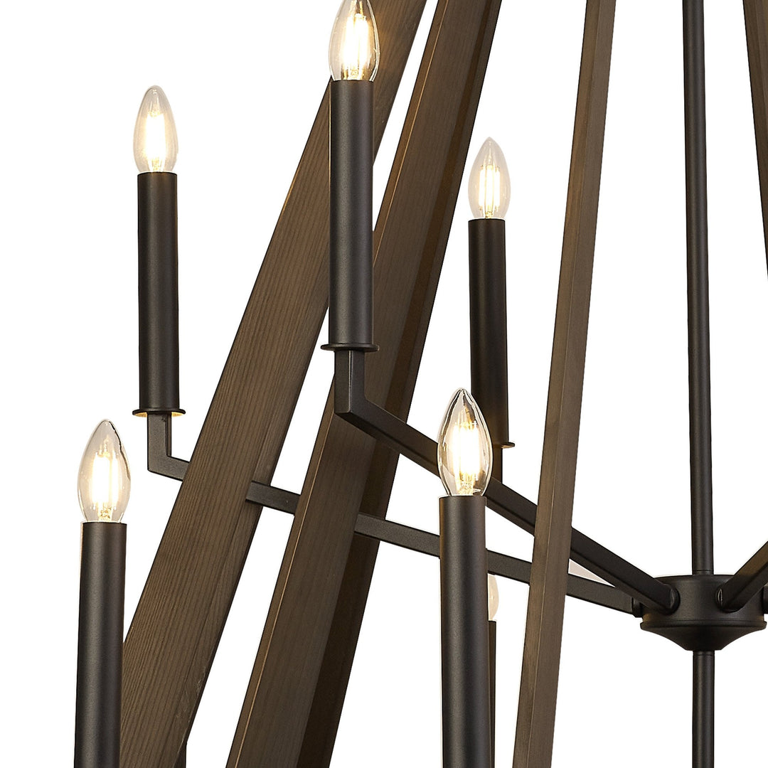 Diyas IL32685 Hilton 2 Tier Pendant 18 Light E14 Satin Black/Dark Grey Wood