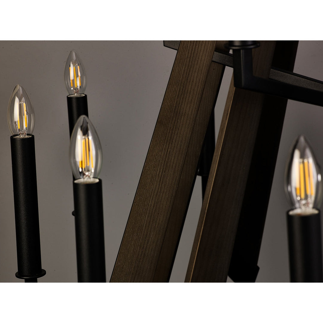 Diyas IL32685 Hilton 2 Tier Pendant 18 Light E14 Satin Black/Dark Grey Wood