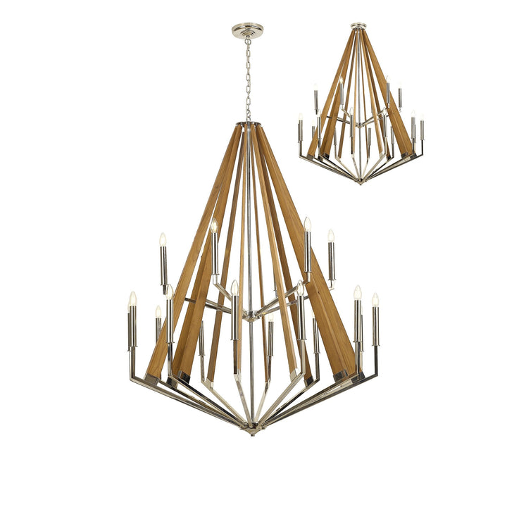 Diyas IL31685 Hilton 2 Tier Pendant 18 Light E14 Polished Nickel/Taupe Wood