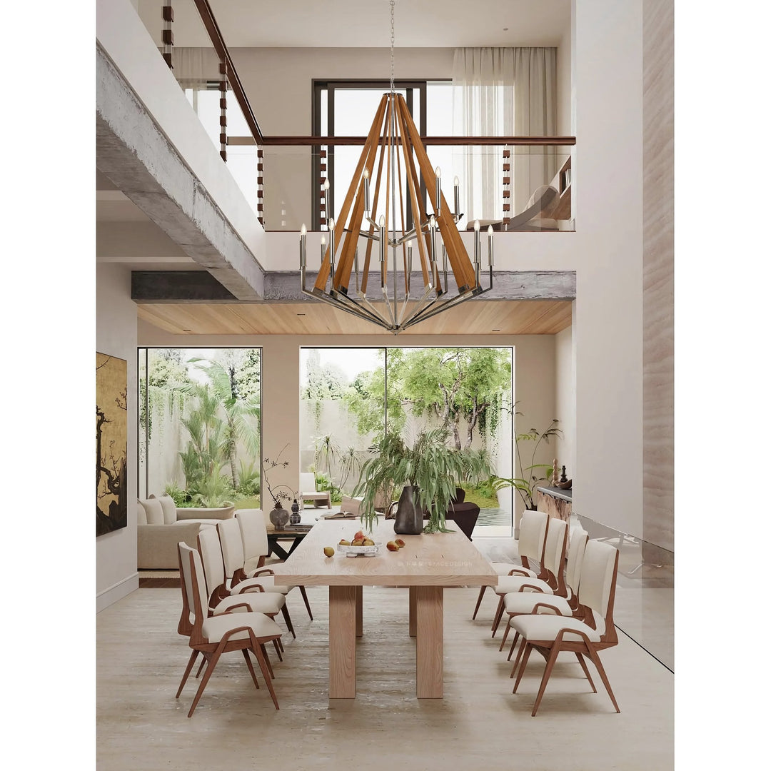 Diyas IL31685 Hilton 2 Tier Pendant 18 Light E14 Polished Nickel/Taupe Wood