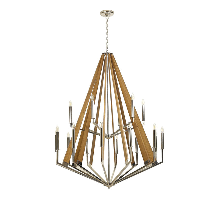 Diyas IL31685 Hilton 2 Tier Pendant 18 Light E14 Polished Nickel/Taupe Wood