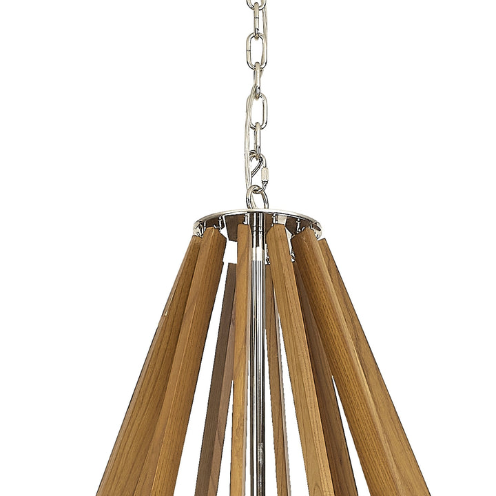 Diyas IL31685 Hilton 2 Tier Pendant 18 Light E14 Polished Nickel/Taupe Wood