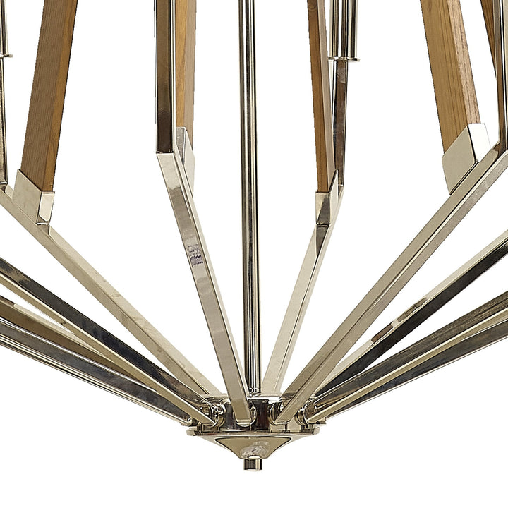 Diyas IL31685 Hilton 2 Tier Pendant 18 Light E14 Polished Nickel/Taupe Wood