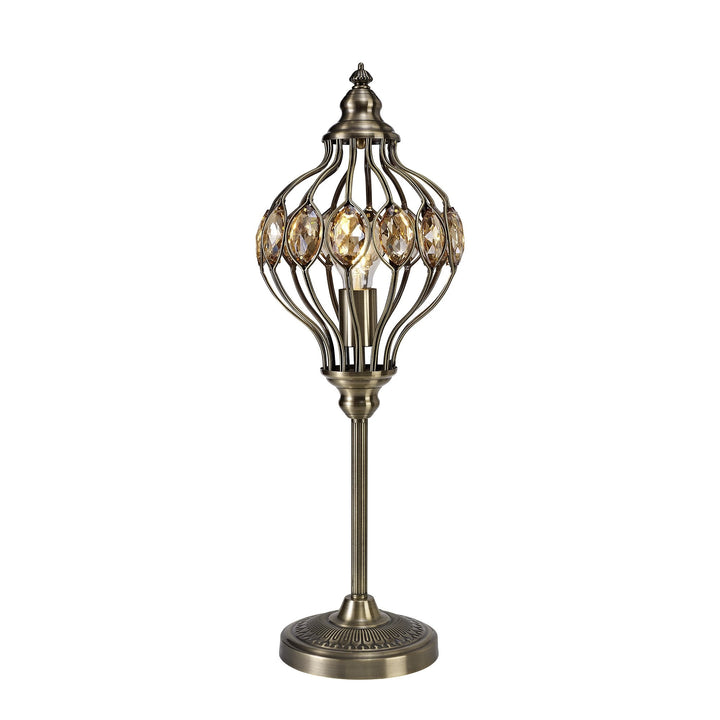 Diyas IL31574 Marisa Table Lamp 1 Light E27 Antique Brass/Amber Crystal