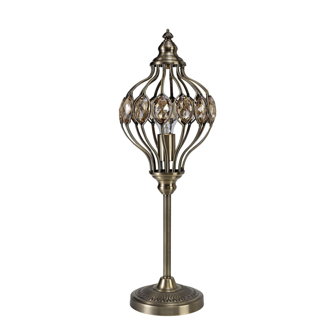 Diyas IL31574 Marisa Table Lamp 1 Light E27 Antique Brass/Amber Crystal