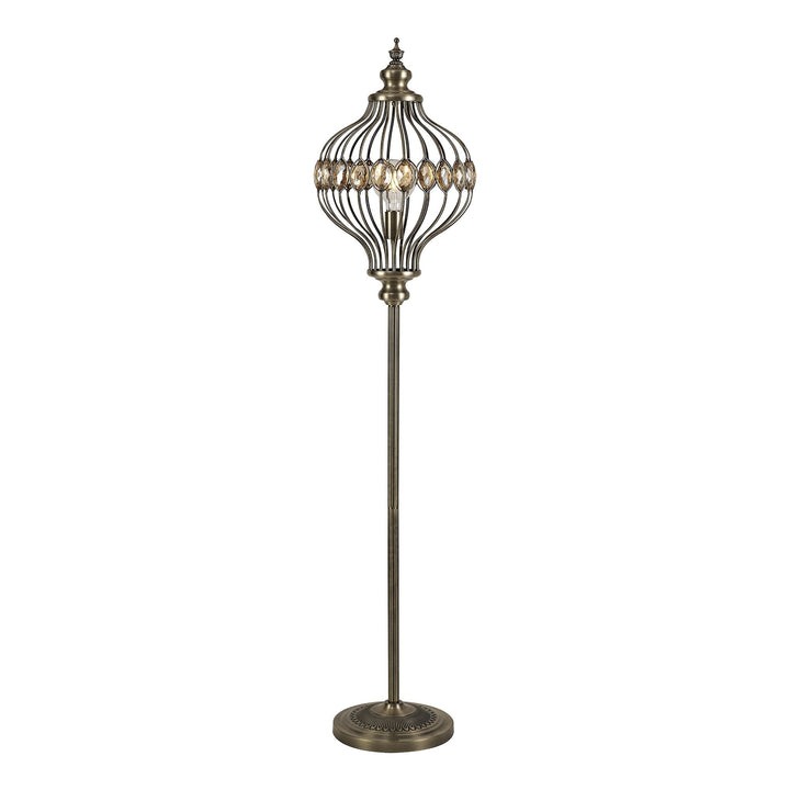 Diyas IL31575 Marisa Floor Lamp 1 Light E27 Antique Brass/Amber Crystal