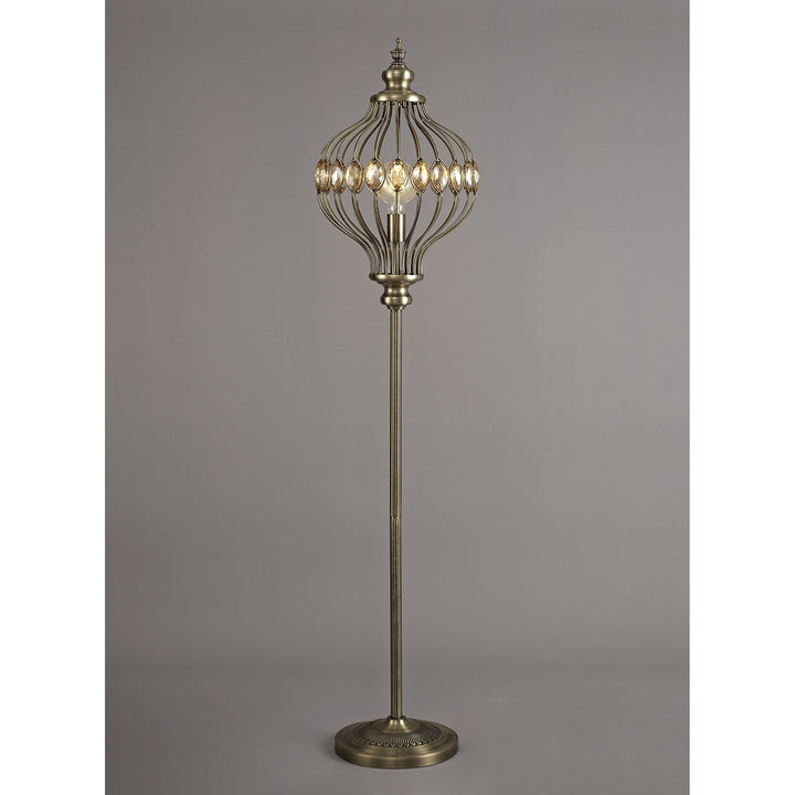 Diyas IL31575 Marisa Floor Lamp 1 Light E27 Antique Brass/Amber Crystal