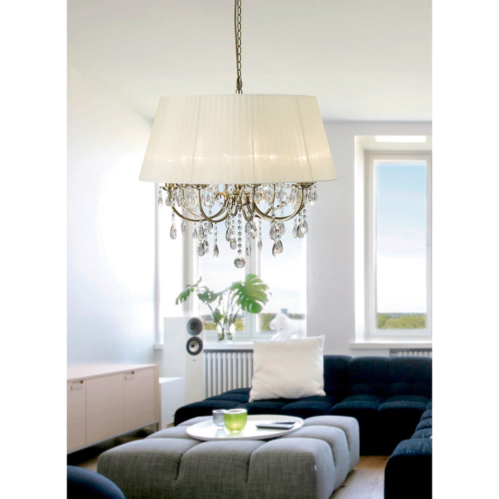 Diyas IL30057 Olivia Pendant out Shade 8 Light E14 Antique Brass/Crystal