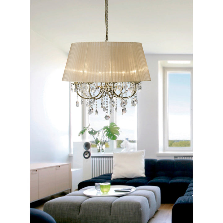 Diyas IL30057 Olivia Pendant out Shade 8 Light E14 Antique Brass/Crystal