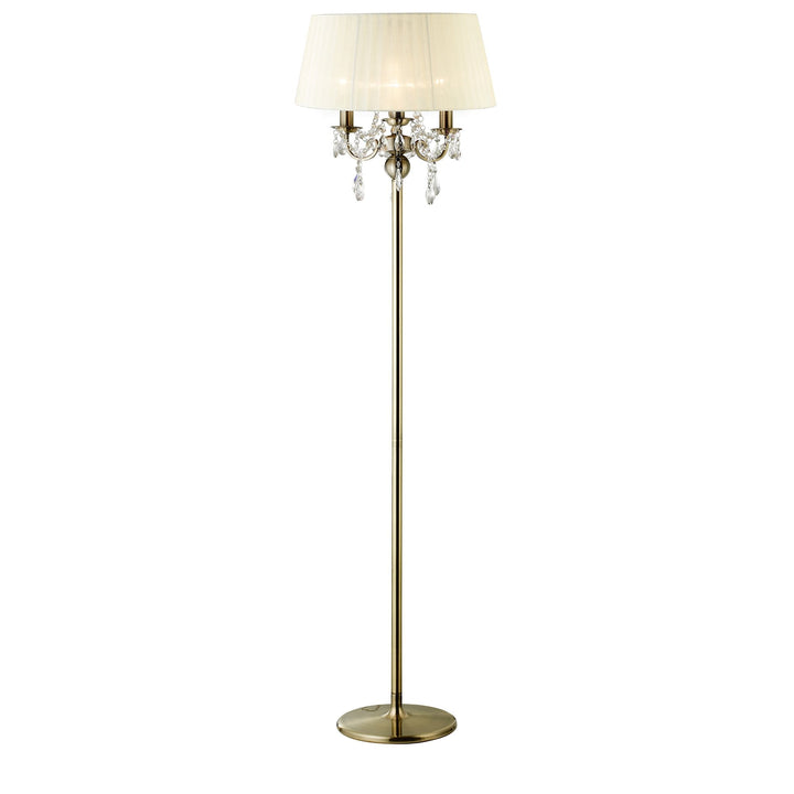 Diyas IL30066/CR Olivia Floor Lamp Cream Shade 3 Light E14 Antique Brass/Crystal