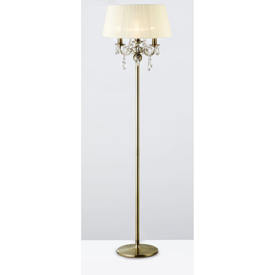 Diyas IL30066/CR Olivia Floor Lamp Cream Shade 3 Light E14 Antique Brass/Crystal