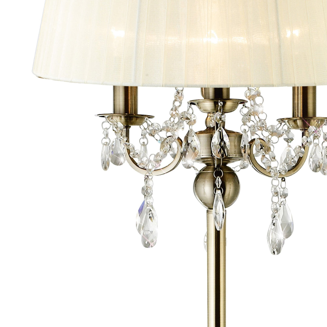 Diyas IL30066/CR Olivia Floor Lamp Cream Shade 3 Light E14 Antique Brass/Crystal