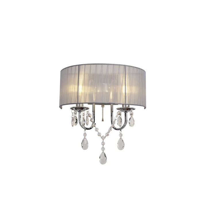 Diyas IL30061/GY Olivia Wall Lamp Switched Grey Shade 2 Light E14 Polished Chrome/Crystal