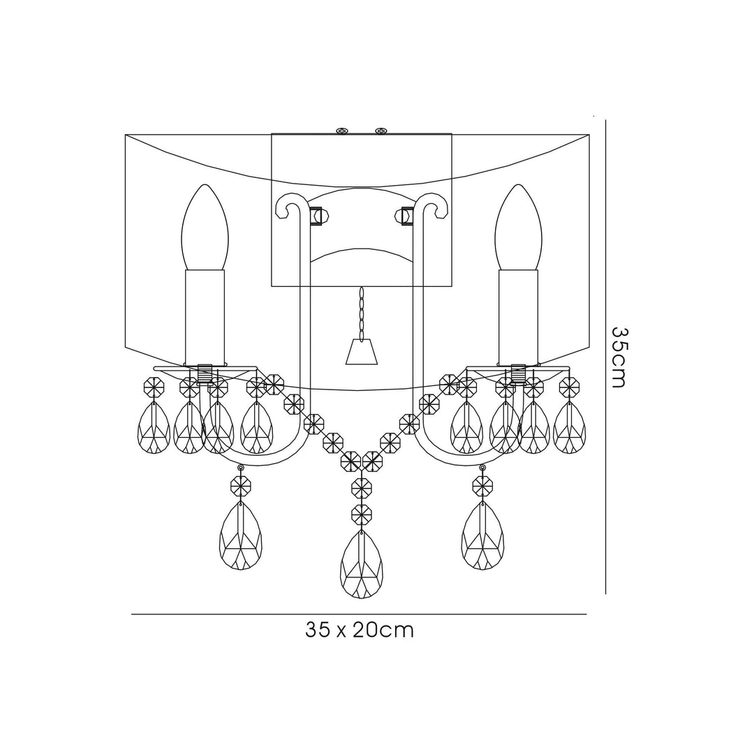 Diyas IL30061/GY Olivia Wall Lamp Switched Grey Shade 2 Light E14 Polished Chrome/Crystal