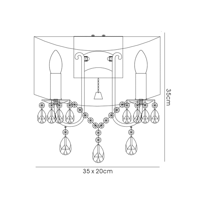 Diyas IL30061/GY Olivia Wall Lamp Switched Grey Shade 2 Light E14 Polished Chrome/Crystal