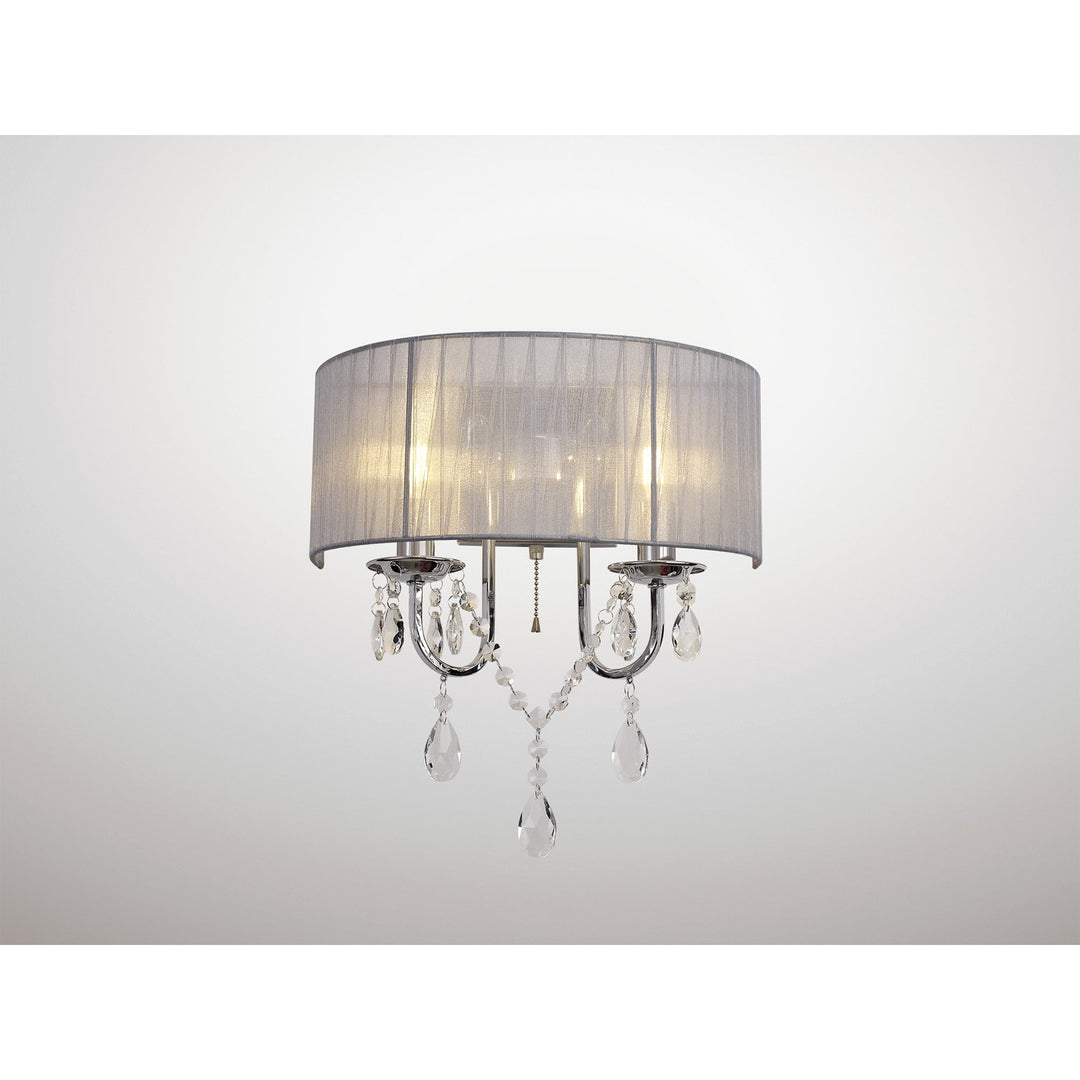 Diyas IL30061/GY Olivia Wall Lamp Switched Grey Shade 2 Light E14 Polished Chrome/Crystal