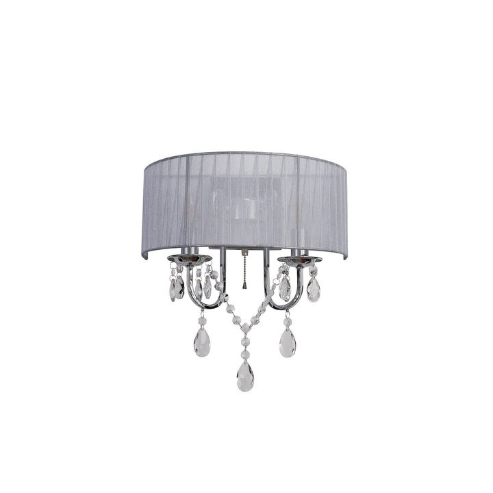 Diyas IL30061/GY Olivia Wall Lamp Switched Grey Shade 2 Light E14 Polished Chrome/Crystal